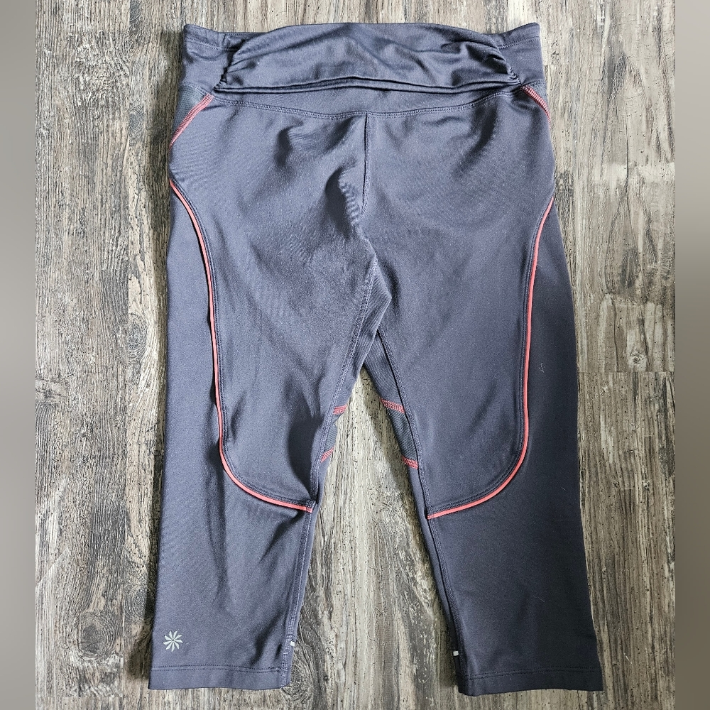 Athleta Gray Cropped Leggings with Pink Accents, Size S